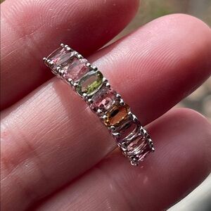 Natural Tourmaline Multicolor Gemstone Half Eternity Ring in 925 Silver Size 7